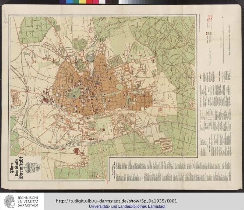 Plan der Stadt Darmstadt. Darmstadt: Saeng, 1935