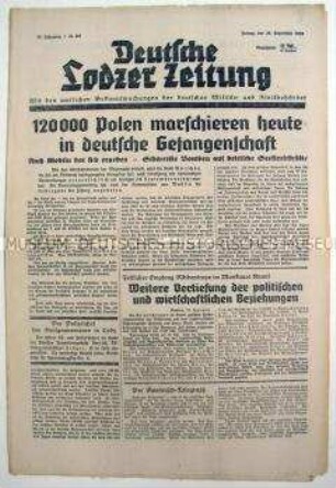 "Deutsche Lodzer Zeitung" zur Kapitulation von Warschau und zum Besuch von Außenminister Ribbentrop in Moskau