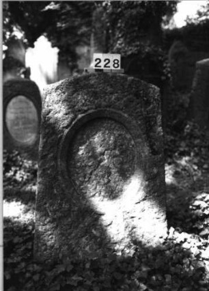 Grabstein 228 (Index: 100085038) Zustand: Schriftplatte entfernt Maße HxBxT: 133x80x32 cm Beschreibung: Stele, Segmentbogenabschluß, Schriftplatte, oval: Grabstein 228