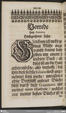 Vorrede des Autoris, Hochgeehrte Leser