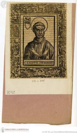 Frenzel, Römische Kirchen-Historien (...) . Teil I. [Leipzig]: Groß, 1600., Calistus I., Papst, Porträt