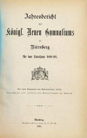 Jahresbericht. 1891/92