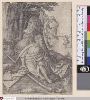 [Der heilige Christophorus, am Flussufer sitzend; St Christopher at the Border of a River]
