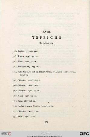 XVIII. Teppiche (Nr. 560-598a)