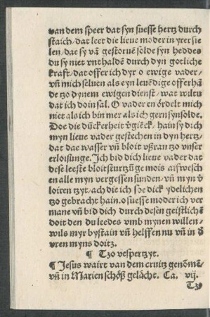Tzo vespertzyt. Jesus wairt van dem cruitz genommen ... Ca. vii.
