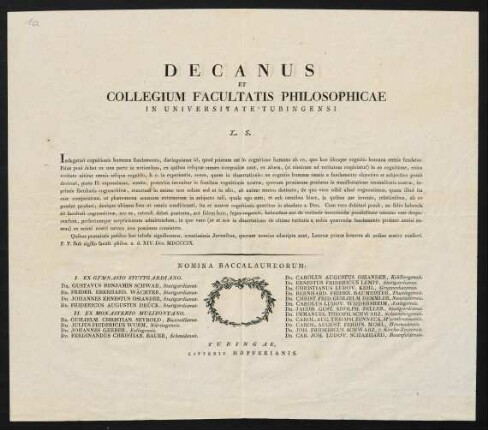 Decanus Et Collegium Facultatis Philosophicae in Universitate Tubingensi