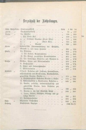 Verzeichniß der Abtheilungen.