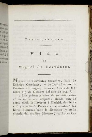 Parte primera. Vida de Miguel de Cervántes.