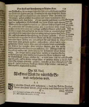 Der XII. Titul. Auff was Weise die väterliche Gewalt auffgehoben wird.