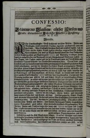 Confessio: Oder Bekäntnis des Glaubens/ etlicher Fürsten und Stände [...]