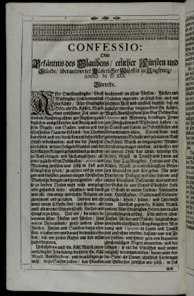 Confessio: Oder Bekäntnis des Glaubens/ etlicher Fürsten und Stände [...]