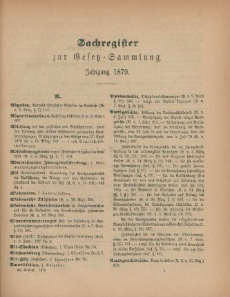 Sachregister zur Gesetz-Sammlung. Jahrgang 1879