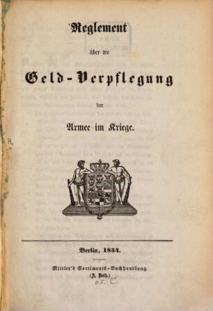 Reglement über die Geld-Verpflegung der Armee im Kriege