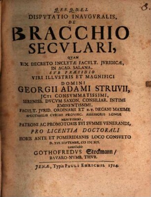 Dispvtatio Inavgvralis De Bracchio Secvlari