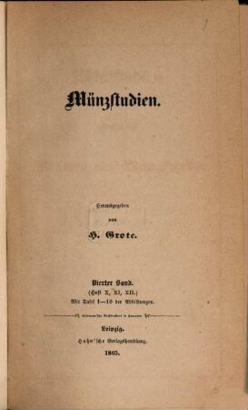 Münzstudien. 4. 1865 = H. 10 - 12