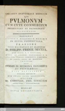 Specimen Inavgvrale Medicvm Qvo Pvlmonvm Cvm Cvte Commercivm Physiologice Et Pathologice Illvstratvr