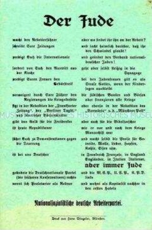 Antisemitisches Hetzflugblatt der NSDAP