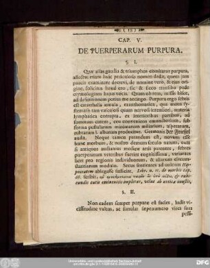 Cap. V. De Puerperarum Purpura.