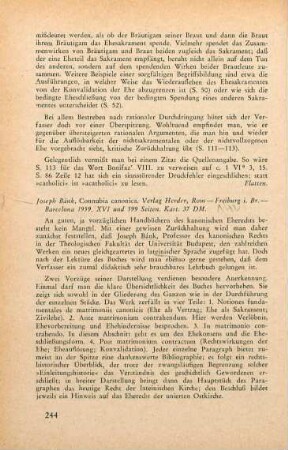 244-245 [Rezension] Bánk, Joseph, Connubia canonica