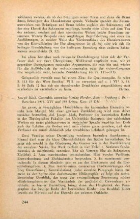 244-245 [Rezension] Bánk, Joseph, Connubia canonica