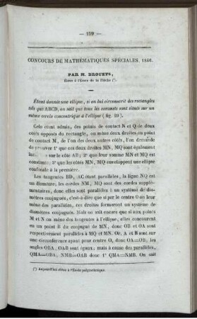 Concours de mathématiques speciales, 1846.
