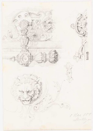 Scharnier, Beschlag, Ornament: Perspektivische Ansicht, Ansicht