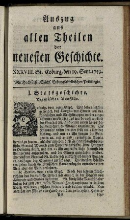 XXXVIII. St. Coburg, den 19. Sept. 1759.