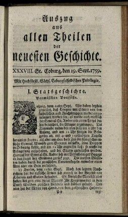 XXXVIII. St. Coburg, den 19. Sept. 1759.