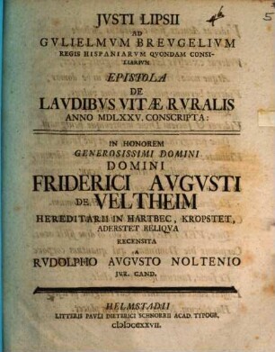 Ad Gulielmum Breugelium ... epistola de laudibus vitae ruralis