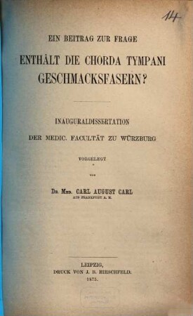 Ein Beitrag zur Frage Enthält die Chorda tympani Geschmacksfasern?