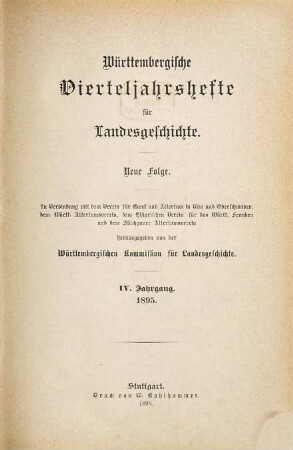 Württembergische Vierteljahrshefte für Landesgeschichte. 4. 1895