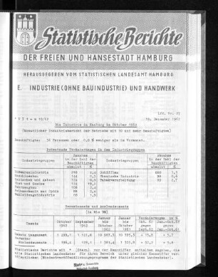 Die Industrie in Hamburg im Oktober 1962 : Lfd. Nr. 27