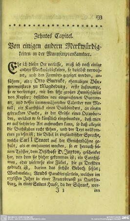 Zehntes Capitel. Von einigen andern Merkwürdigkeiten in der Manuskriptenkammer