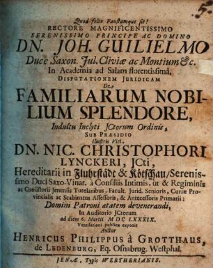 Disp. iur. de familiarum nobilium splendore