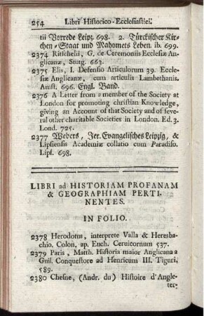Libri ad Historiam Profanam & Geographiam Pertinentes.
