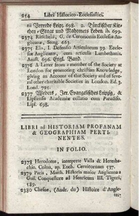 Libri ad Historiam Profanam & Geographiam Pertinentes.