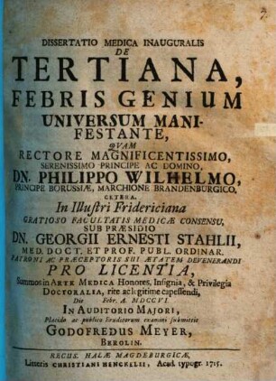 Diss. med. inaug. de tertiana, febris genium universum manifestante