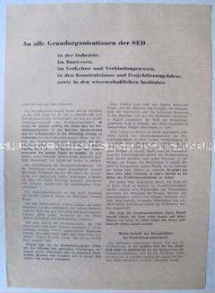 Rundschreiben an die SED-Grundorganisationen der Betriebe und Institutionen zum "Produktionsaufgebot"