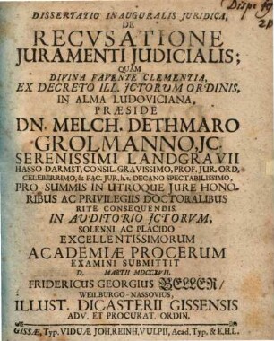 Dissertatio inauguralis juridica de recvsatione juramenti judicialis