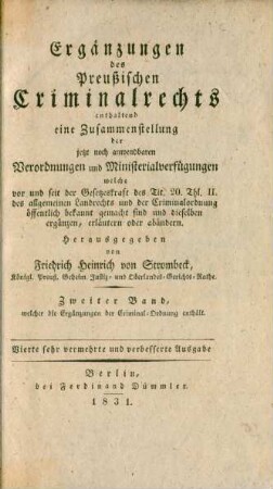 Bd. 2: Ergänzungen der preußischen Criminalordnung