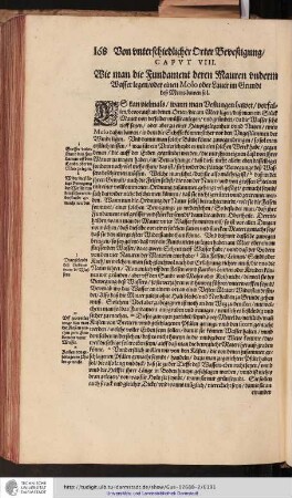 Caput VIII. Wie man die Fundament deren Mauern underm Wasser legen oder einen Molo oder Lauer im Grundt desz Meers bawen sol