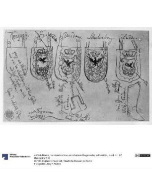 Husarentaschen verschiedner Regimenter, mit Notizen