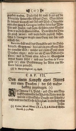 Cap. III. Von einem Kampffe eines Ritters mit einen Drachen/ der sich wahrhafftig zugetragen.