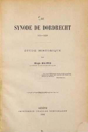 Le Synode de Dordrecht, 1618-1619