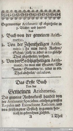 Gegenwertige Arithmetic ist abgetheilet in 3. Bücher/