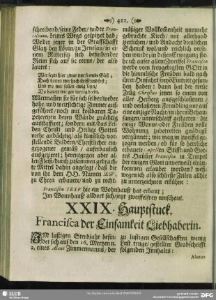 XXIX. Hauptstuck. Francisca der Einsamkeit Liebhaberin