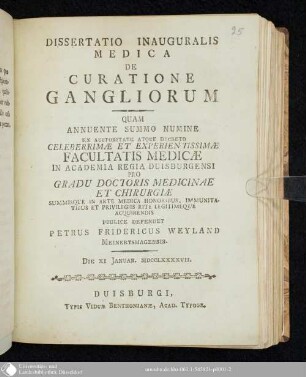 Dissertatio Inauguralis Medica De Curatione Gangliorum