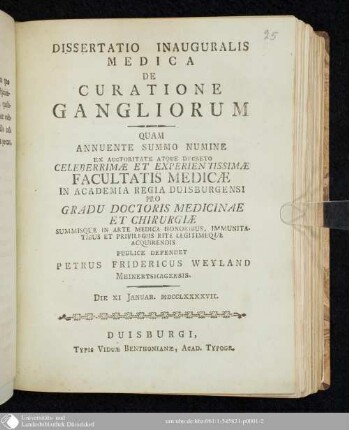 Dissertatio Inauguralis Medica De Curatione Gangliorum