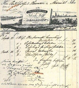 Rechnungsformular der Steindruckerei ("Steindruckerey") der Gebrüder Wolff