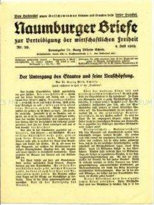 Konservatives Wochenblatt "Naumburger Briefe" zum deutschen Staat